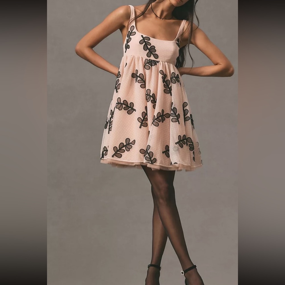Anthropologie Square Neck Tulle Baby Doll Mini Dress. - Picture 5 of 6